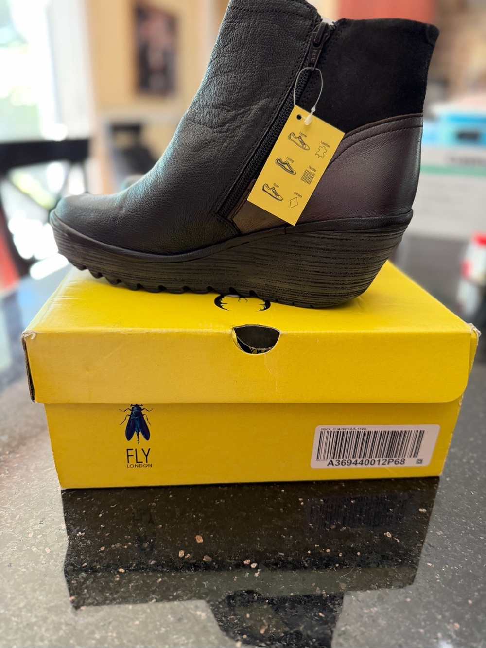 Fly London Women's Black Leather Wedge Ankle Boot
